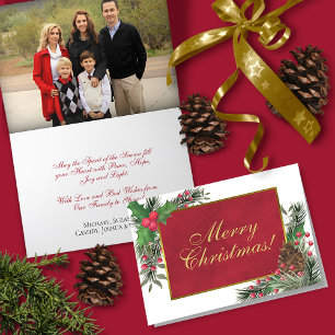Cartes Pour Fêtes Annuelles Aquarelle Holly & Pine Photo à l'intérieur de Noël