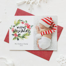 Aquarelle Holly Wreath Joyeux Noël Photo