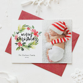 Cartes Pour Fêtes Annuelles Aquarelle Holly Wreath Joyeux Noël Photo
