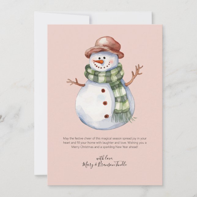 Cartes Pour Fêtes Annuelles Aquarelle Homme neige avec Écart Noël (Devant)