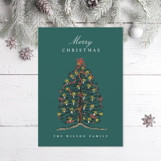 Cartes Pour Fêtes Annuelles Aquarelle illustrée Arbre de Noël victorien (Créateur téléchargé)