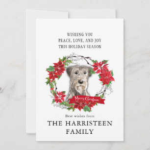 Cartes Pour Fêtes Annuelles Aquarelle irlandaise Wolfhound Poinsettia Noël