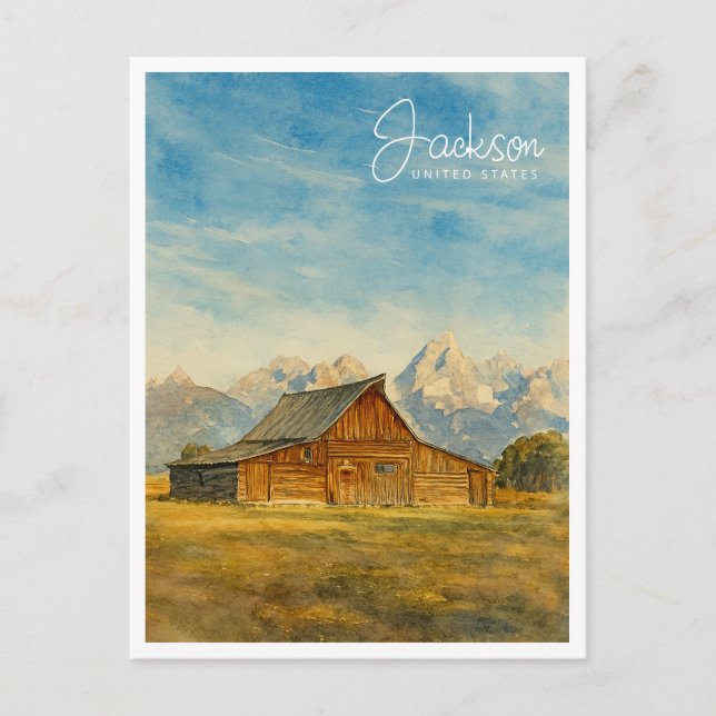 Cartes Pour Fêtes Annuelles Aquarelle Jackson Hole | Grand Teton Travel Art (Devant)