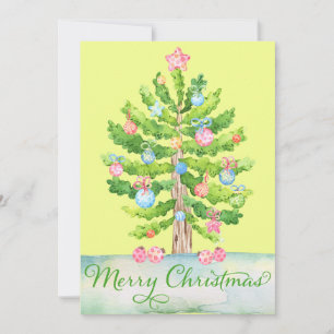Cartes Pour Fêtes Annuelles Aquarelle jaune vert Joyeux sapin de Noël