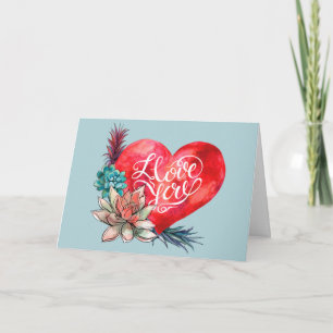Cartes Pour Fêtes Annuelles Aquarelle Je t'aime Coeur Succulents Valentine