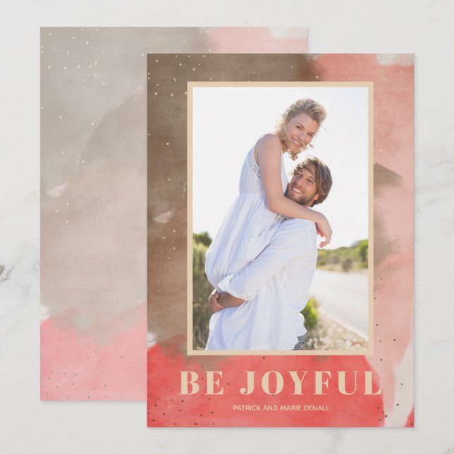 Cartes Pour Fêtes Annuelles Aquarelle Joyeuse photo de Noël (Devant / Derrière)