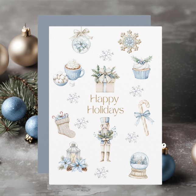 Cartes Pour Fêtes Annuelles Aquarelle Joyeuses Fêtes Collage Hiver Bleu (Créateur téléchargé)