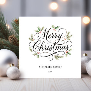Cartes Pour Fêtes Annuelles Aquarelle Joyeux Noël Écriture Botanique