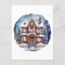 Aquarelle Joyeux Noël Maison confortable