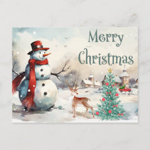 Cartes Pour Fêtes Annuelles Aquarelle Joyeux Noël Snowman