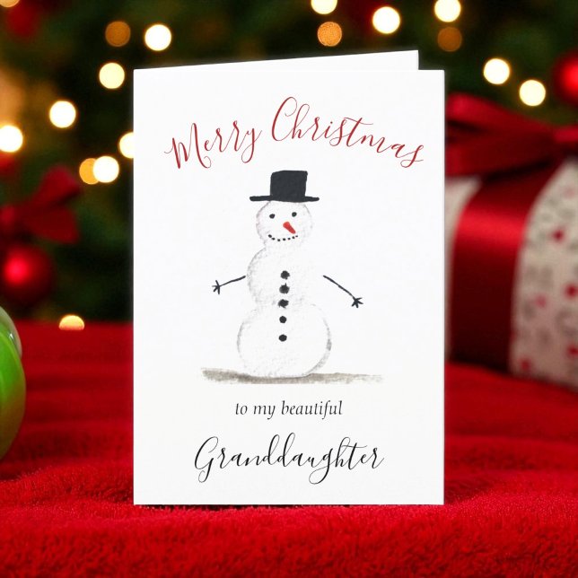Cartes Pour Fêtes Annuelles Aquarelle Joyeux Noël Snowman Grandgirl (Créateur téléchargé)