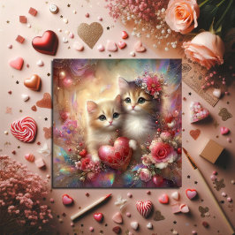 Cartes Pour Fêtes Annuelles Aquarelle Kittens Fleurs Coeurs Valentine