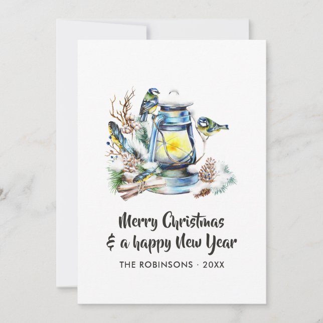 Cartes Pour Fêtes Annuelles Aquarelle Lanterne de Noël Famille Photo Collage (Devant)