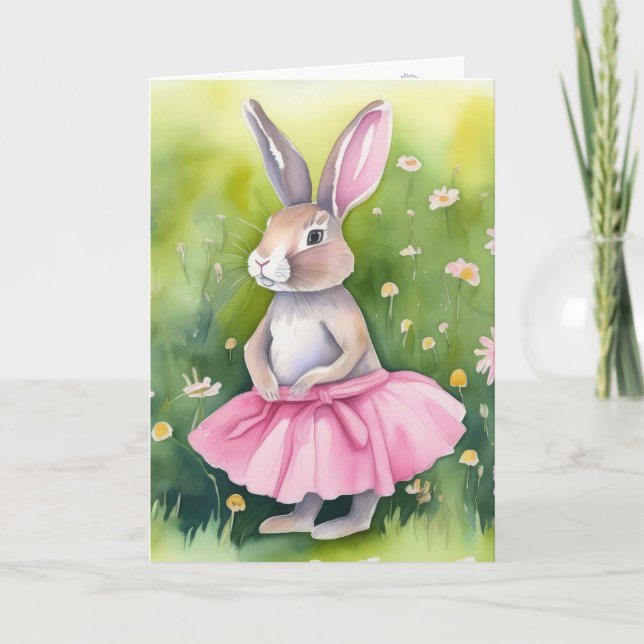 Cartes Pour Fêtes Annuelles Aquarelle Lapin De Pâques Pour Petite-Fille (Devant)