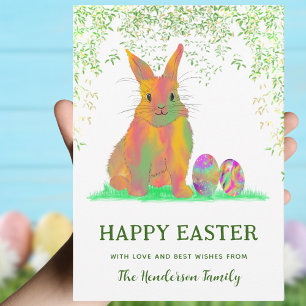 Cartes Pour Fêtes Annuelles Aquarelle lapin et oeufs Joyeux Pâques