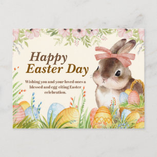 Cartes Pour Fêtes Annuelles Aquarelle Lapin floral avec noeud Jour de Pâques j
