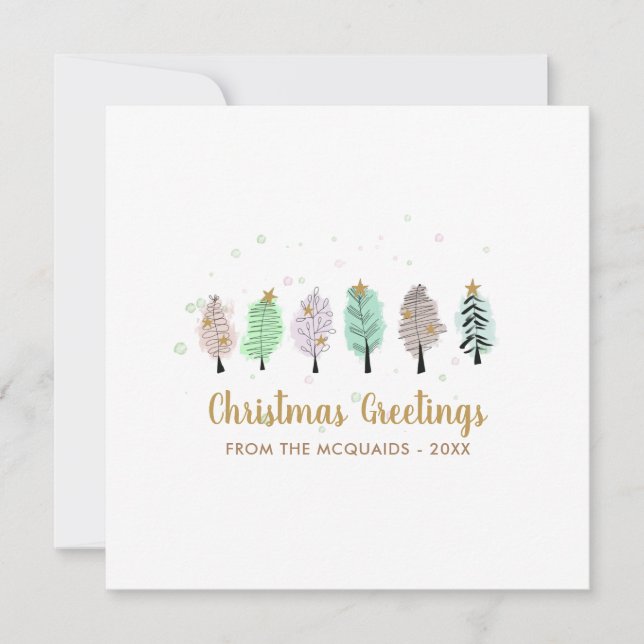 Cartes Pour Fêtes Annuelles Aquarelle lunaire Arbres de Noël (Devant)