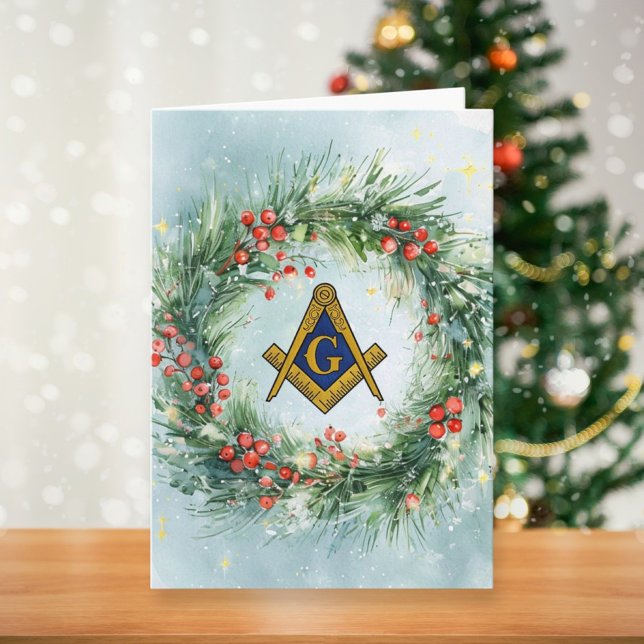 Cartes Pour Fêtes Annuelles Aquarelle maçonnique Freemason (Créateur téléchargé)
