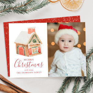 Cartes Pour Fêtes Annuelles Aquarelle Maison en pain d'épice Joyeux Noël Photo