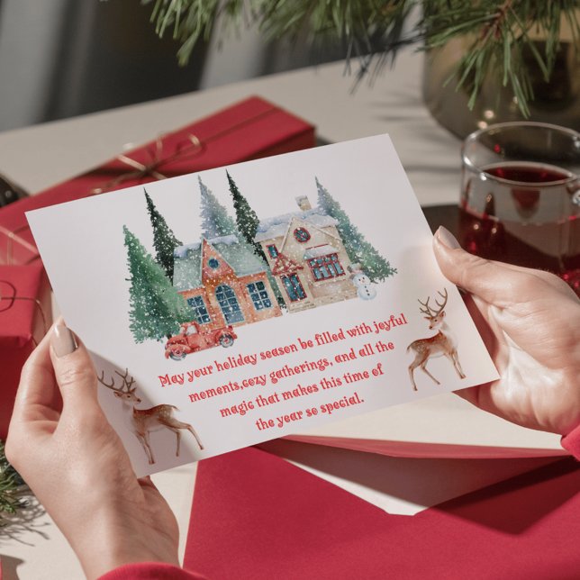 Cartes Pour Fêtes Annuelles aquarelle maison enneigée joyeux noël simple (Créateur téléchargé)