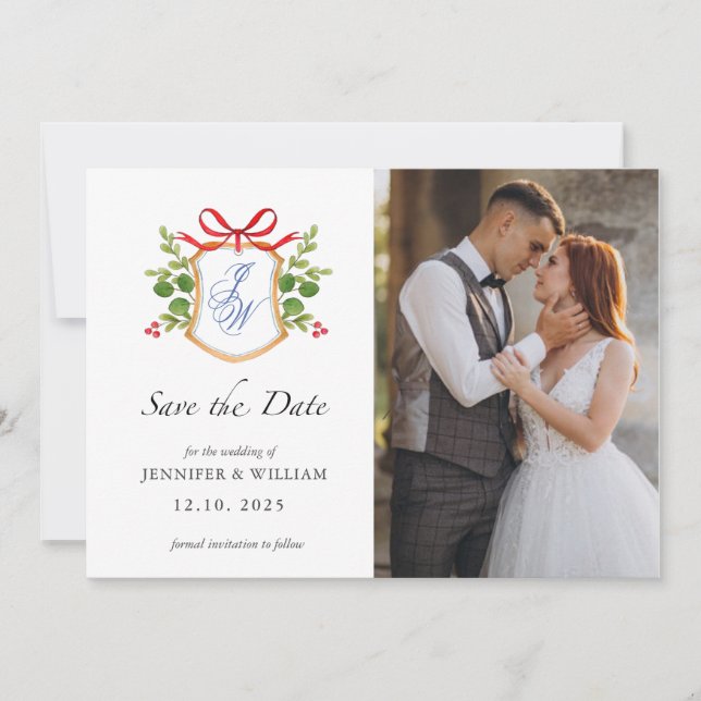 Cartes Pour Fêtes Annuelles Aquarelle mariage de vacances monogrammed (Devant)