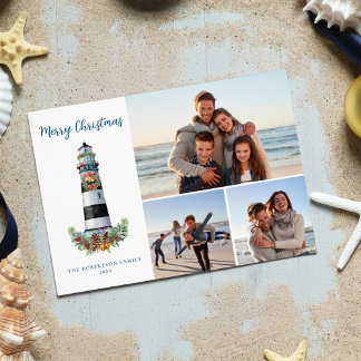 Cartes Pour Fêtes Annuelles Aquarelle marine phare de Noël 3 Photo