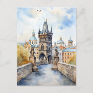 Cartes Pour Fêtes Annuelles Aquarelle Matin sur le pont Charles