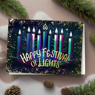 Cartes Pour Fêtes Annuelles Aquarelle Menorah Bonne Fête des Lumières