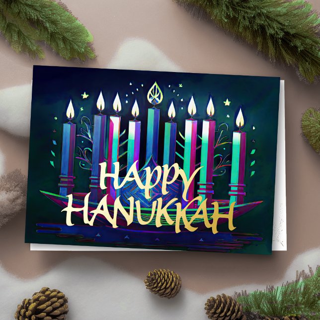 Cartes Pour Fêtes Annuelles Aquarelle Menorah Happy Hanoukka (Créateur téléchargé)