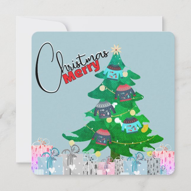 Cartes Pour Fêtes Annuelles Aquarelle mignonne Arbre de Noël Joyeux Noël (Devant)