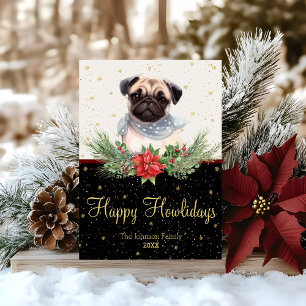 Cartes Pour Fêtes Annuelles Aquarelle mignonne Carlin chien heureux Howlidays