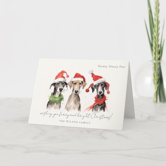 Cartes Pour Fêtes Annuelles Aquarelle mignonne fourrage de chien et Noël brill (Devant)