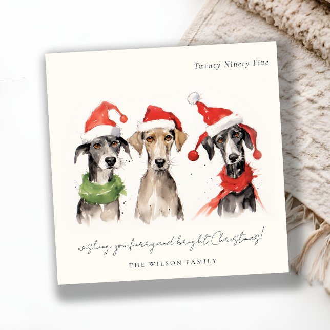 Cartes Pour Fêtes Annuelles Aquarelle mignonne fourrage de chien et Noël brill (Créateur téléchargé)