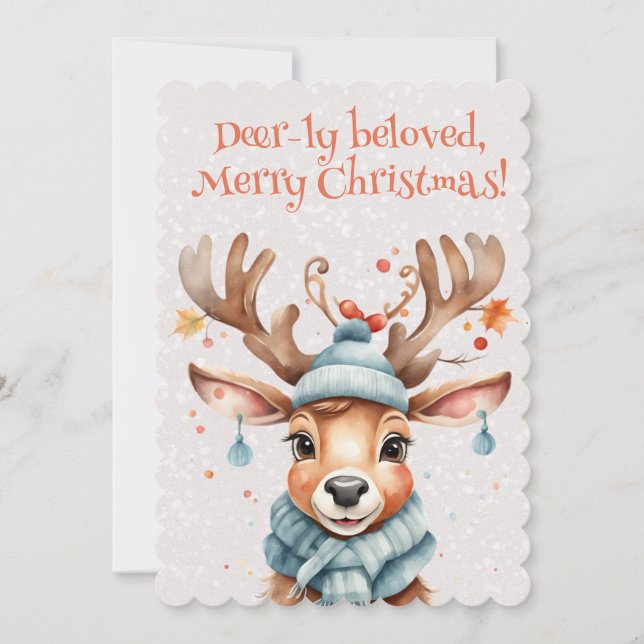 Cartes Pour Fêtes Annuelles Aquarelle mignonne Joyeux rennes de Noël (Devant)