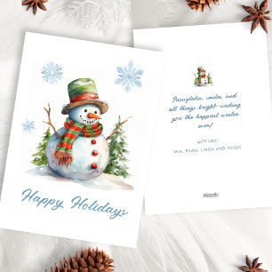 Cartes Pour Fêtes Annuelles Aquarelle mignonne Moderne Rouge Vert Blanc Snowma