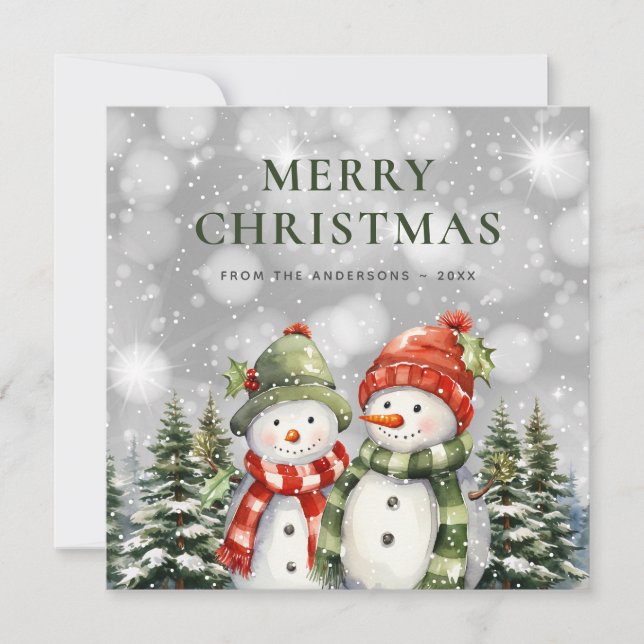 Cartes Pour Fêtes Annuelles Aquarelle mignonne Snowman Joyeux Noël (Devant)