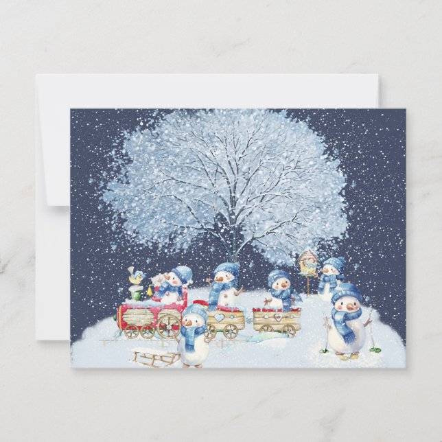 Cartes Pour Fêtes Annuelles Aquarelle mignonne Snowmen Festif (Devant)