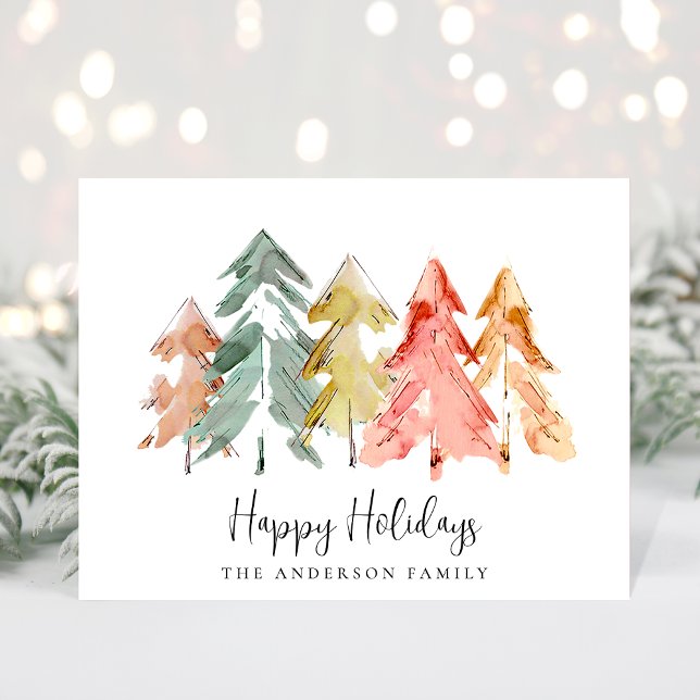 Cartes Pour Fêtes Annuelles Aquarelle minimale des pins de Noël (Créateur téléchargé)