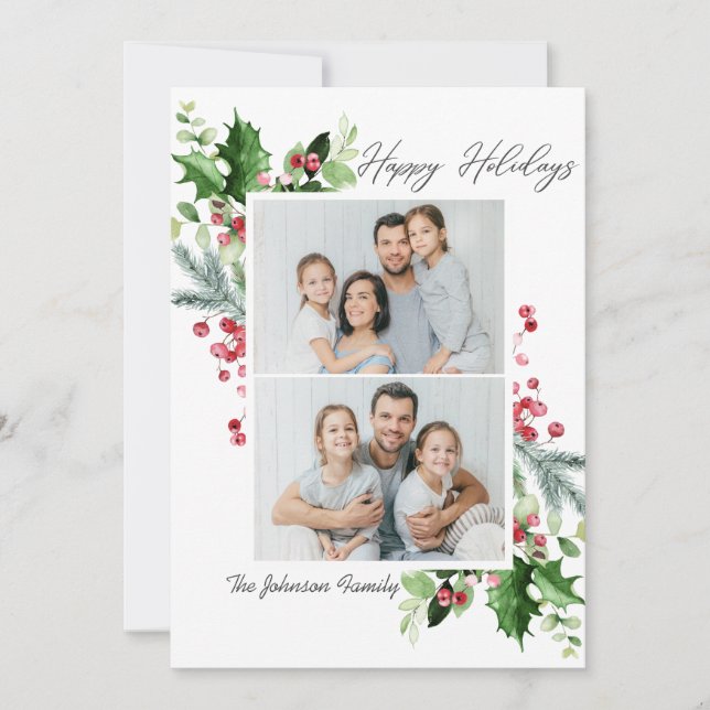 Cartes Pour Fêtes Annuelles Aquarelle Mistletoe Holly Berry Noël 2 PHOTO (Devant)