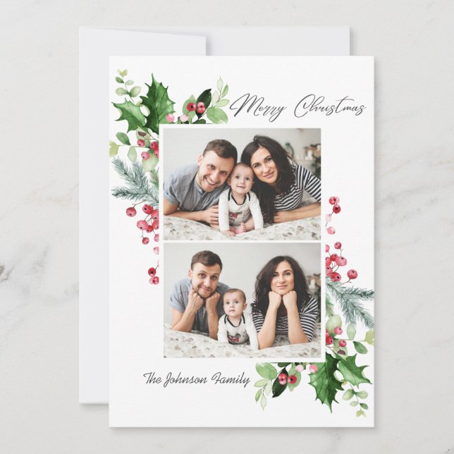 Cartes Pour Fêtes Annuelles Aquarelle Mistletoe Holly Berry Noël 2 PHOTO (Devant)