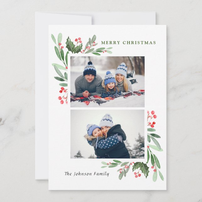 Cartes Pour Fêtes Annuelles Aquarelle Mistletoe Holly Berry Noël 2 PHOTO (Devant)
