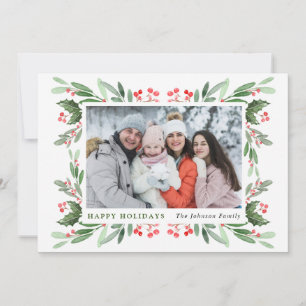 Cartes Pour Fêtes Annuelles Aquarelle Mistletoe Holly Berry Photo de Noël