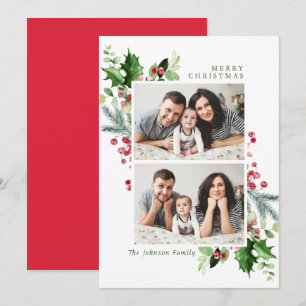Cartes Pour Fêtes Annuelles Aquarelle Mistletoe Holly Berry Photo de Noël