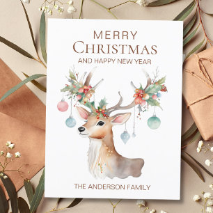 Cartes Pour Fêtes Annuelles Aquarelle moderne Appartement de Noël Reindeer