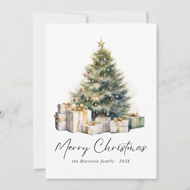 Cartes Pour Fêtes Annuelles Aquarelle moderne Arbre de Noël Non photo (Devant)