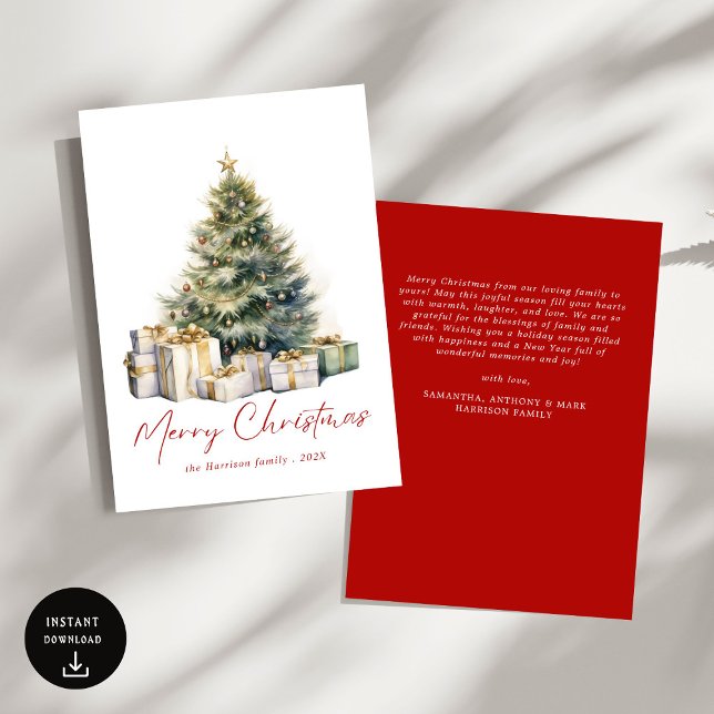 Cartes Pour Fêtes Annuelles Aquarelle moderne Arbre de Noël Non photo (Créateur téléchargé)