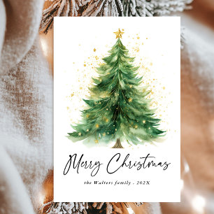 Cartes Pour Fêtes Annuelles Aquarelle moderne Arbre de Noël Non photo
