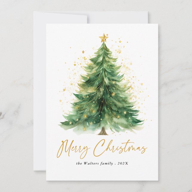 Cartes Pour Fêtes Annuelles Aquarelle moderne Arbre de Noël Photo Holiday (Devant)