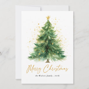 Cartes Pour Fêtes Annuelles Aquarelle moderne Arbre de Noël Photo Holiday