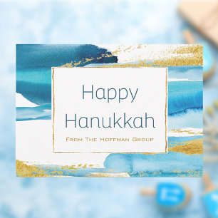 Cartes Pour Fêtes Annuelles Aquarelle moderne Blue Gold Hanoukka Business